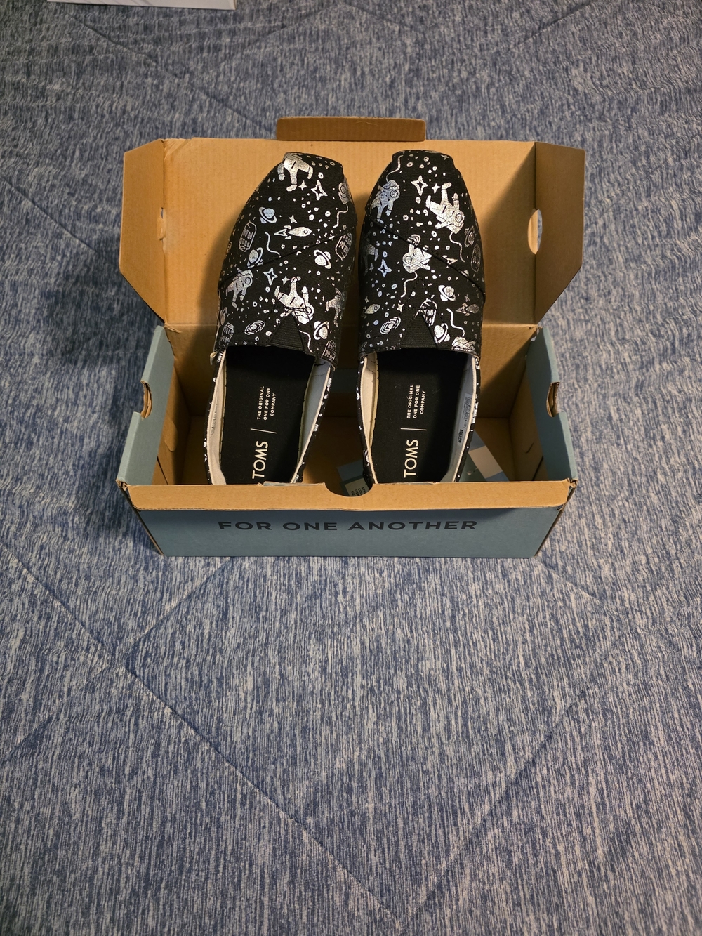 Toms Black Space Print Slip-On Flats